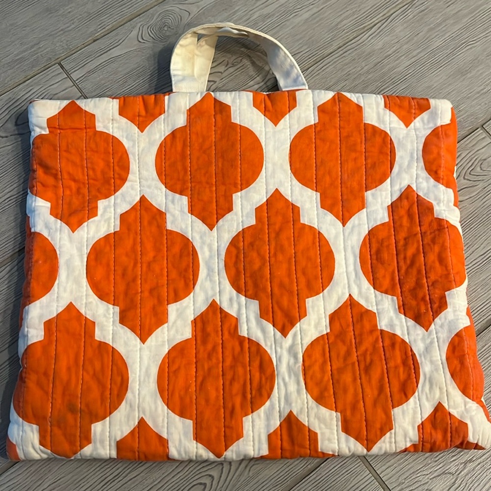 Quilted Orange And White Tote